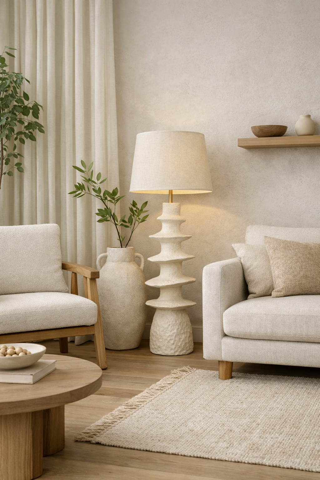 CERAMIC FLOOR LAMP IN BEIGE 93cm
