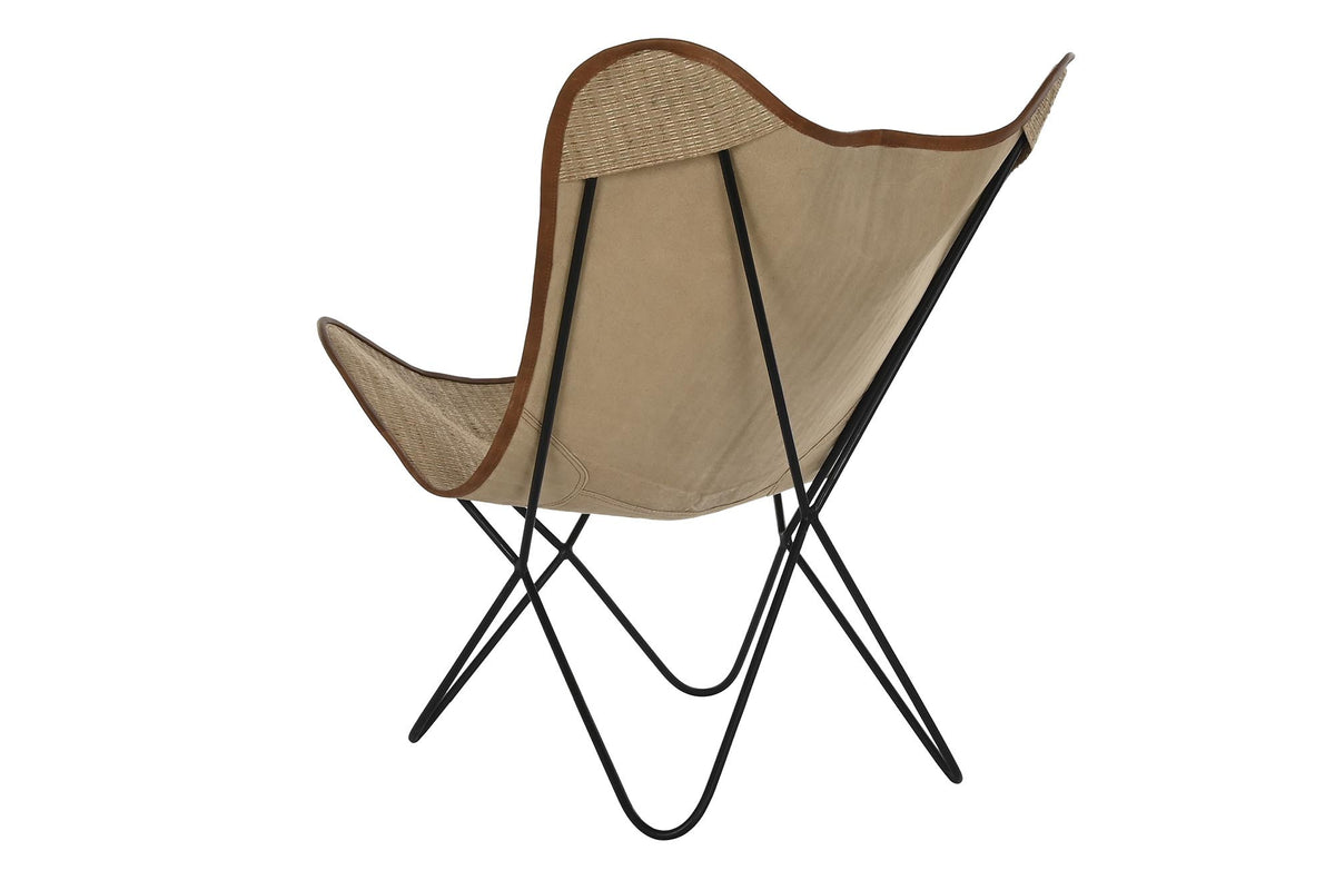 RATTAN & LEATHER LOUNGE CHAIR