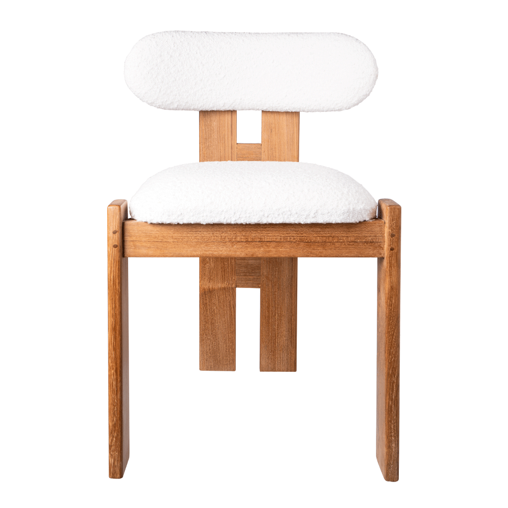 WHITE BOUCLE TEAK CHAIR