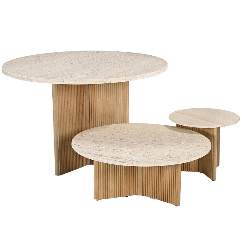 Трапезна маса от травертин и мангово дърво 120 см