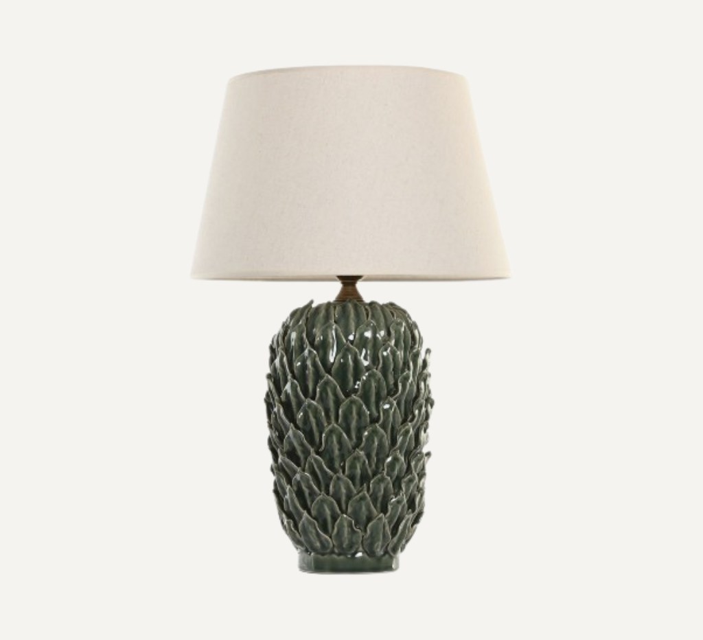 PORCELAIN AND LINEN GREEN TABLE LAMP