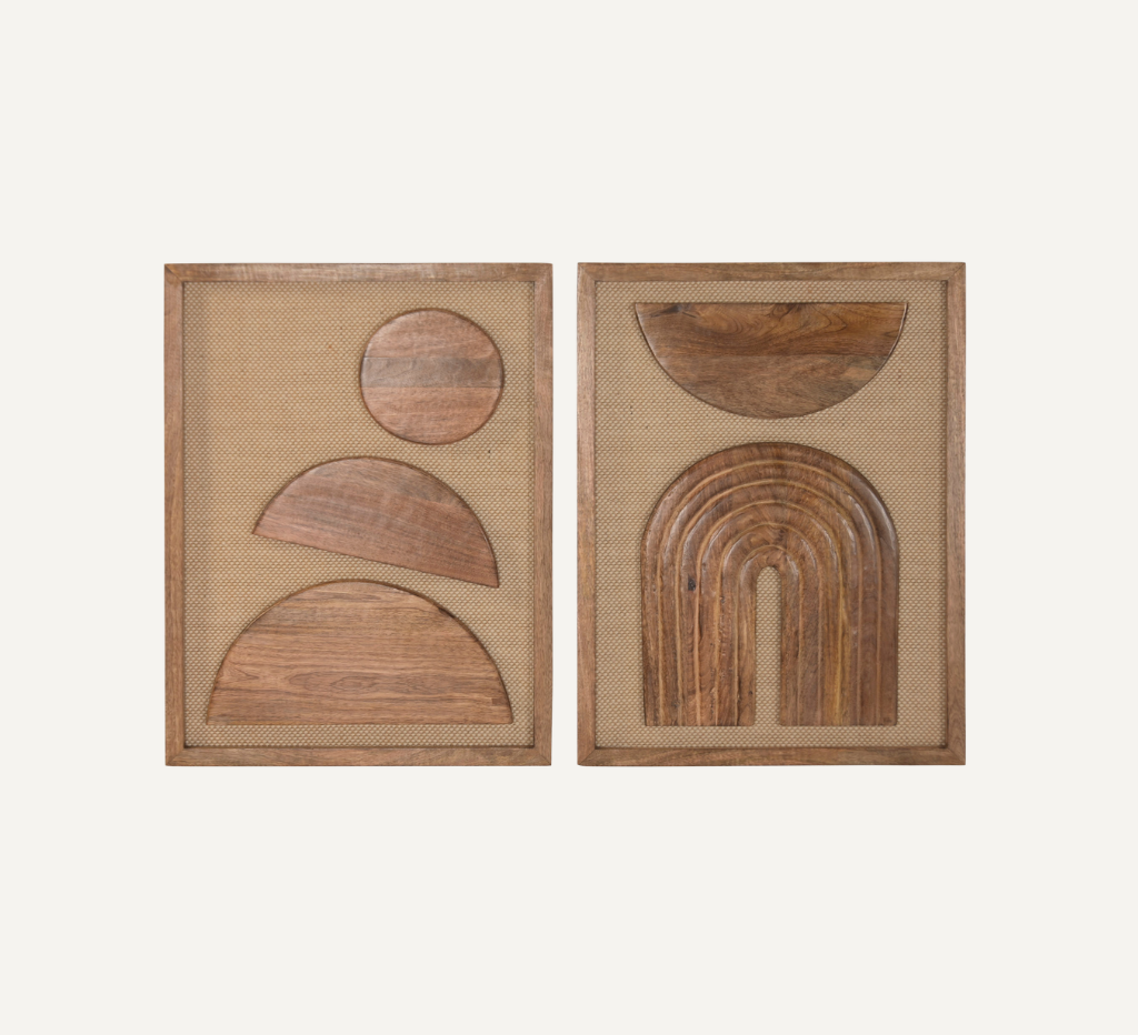 ABSTRACT PICTURE FROM MANGO WOOD AND JUTE-SET OF 2