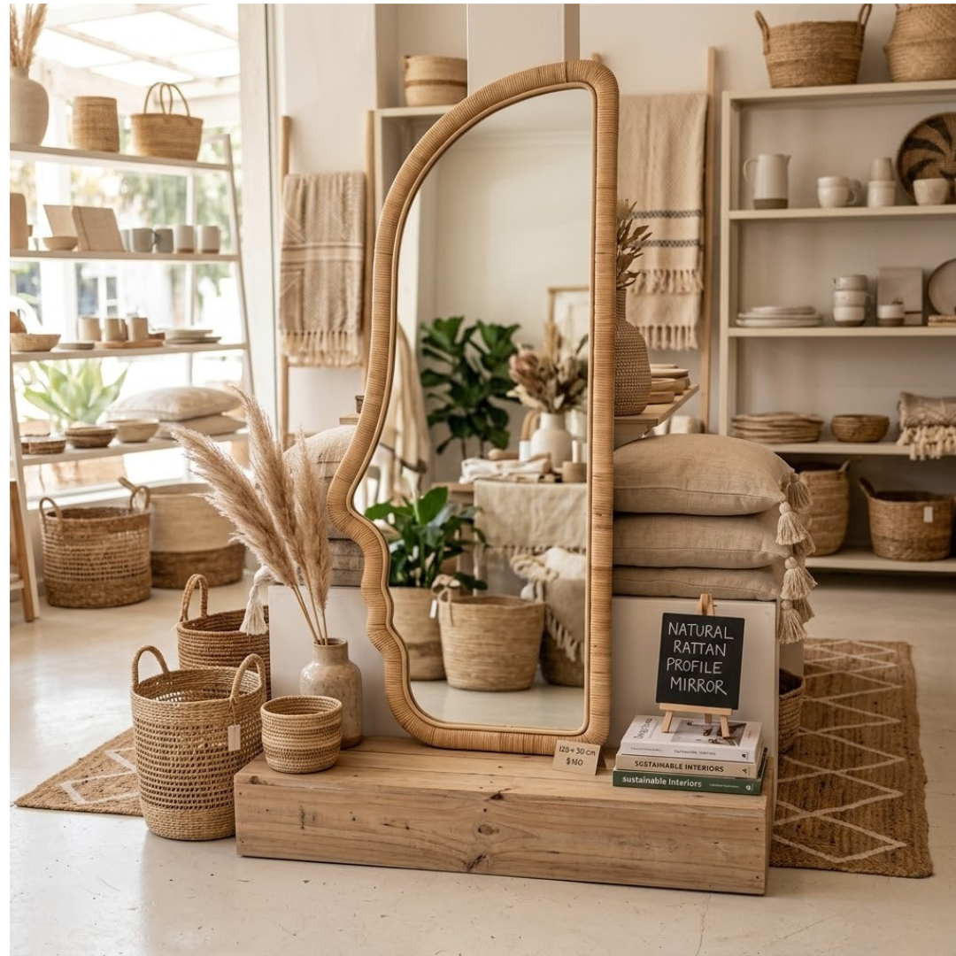 RATTAN MIRROR FACE 120cm