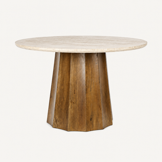 ROUND MANGO TABLE WITH TRAVERTINE TOP 120 cm
