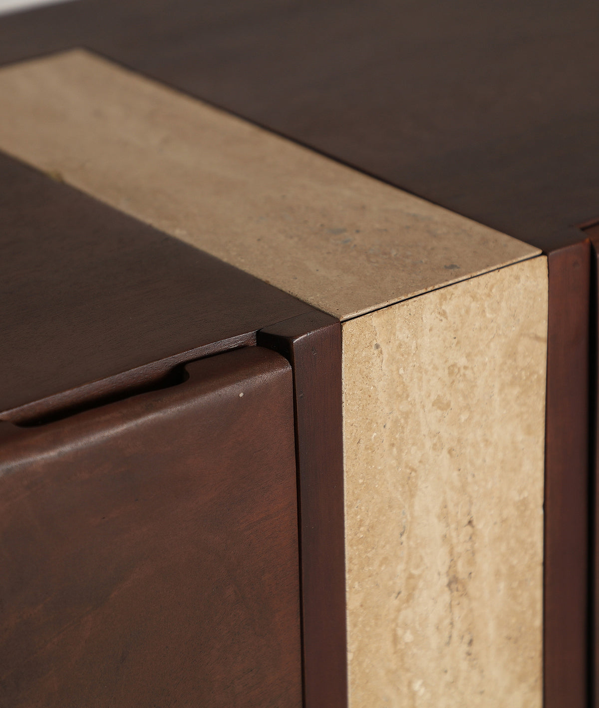 BRAINE TV STAND FROM MANGO WOOD AND TRAVERTINE