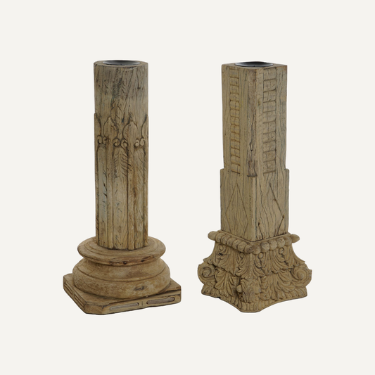 TEAK COLUM CANDLE HOLDERS 88cm