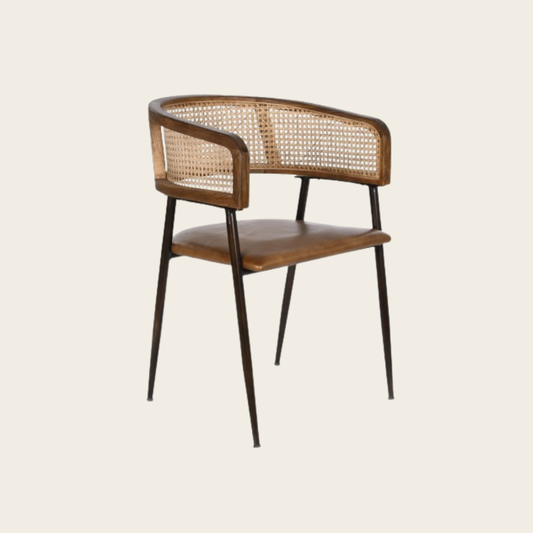 ARMCHAIR FROM LEATHER, WOOD&NATURAL RATTAN