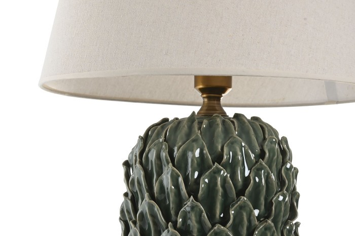 PORCELAIN AND LINEN GREEN TABLE LAMP