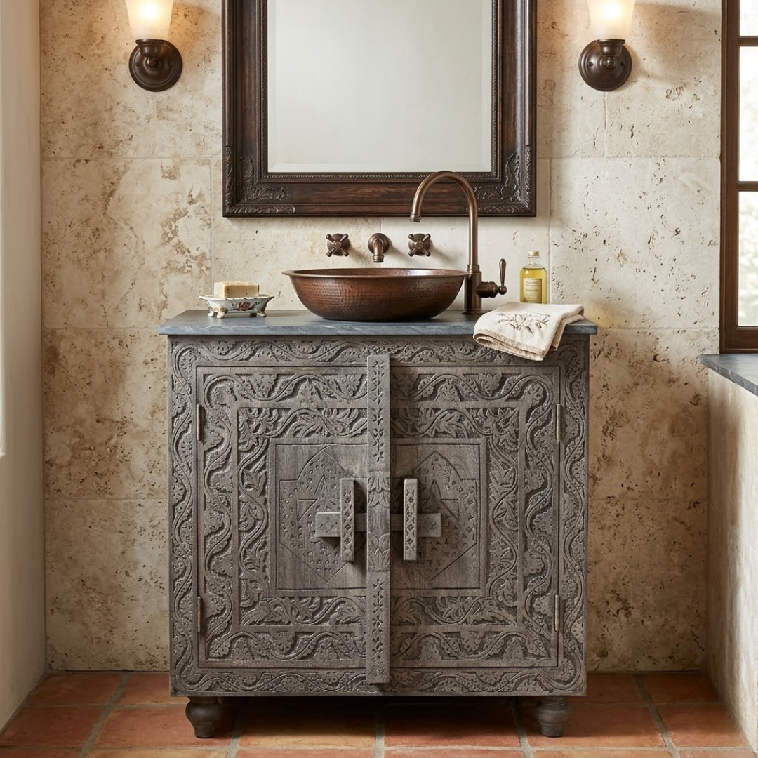 ANTIQUE GREY SIDEBOARD 91cm