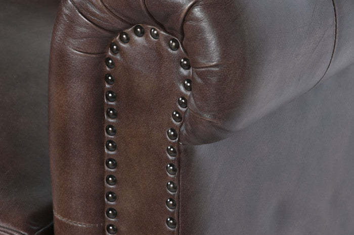 Кожен диван CAPITON тъмнокафяв 148 см 