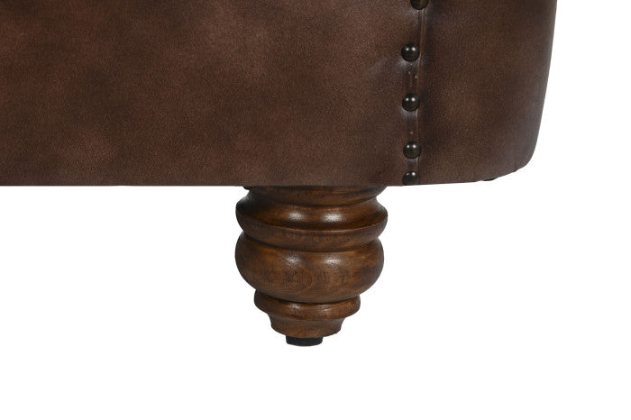 Кожен диван CAPITON тъмнокафяв 148 см 