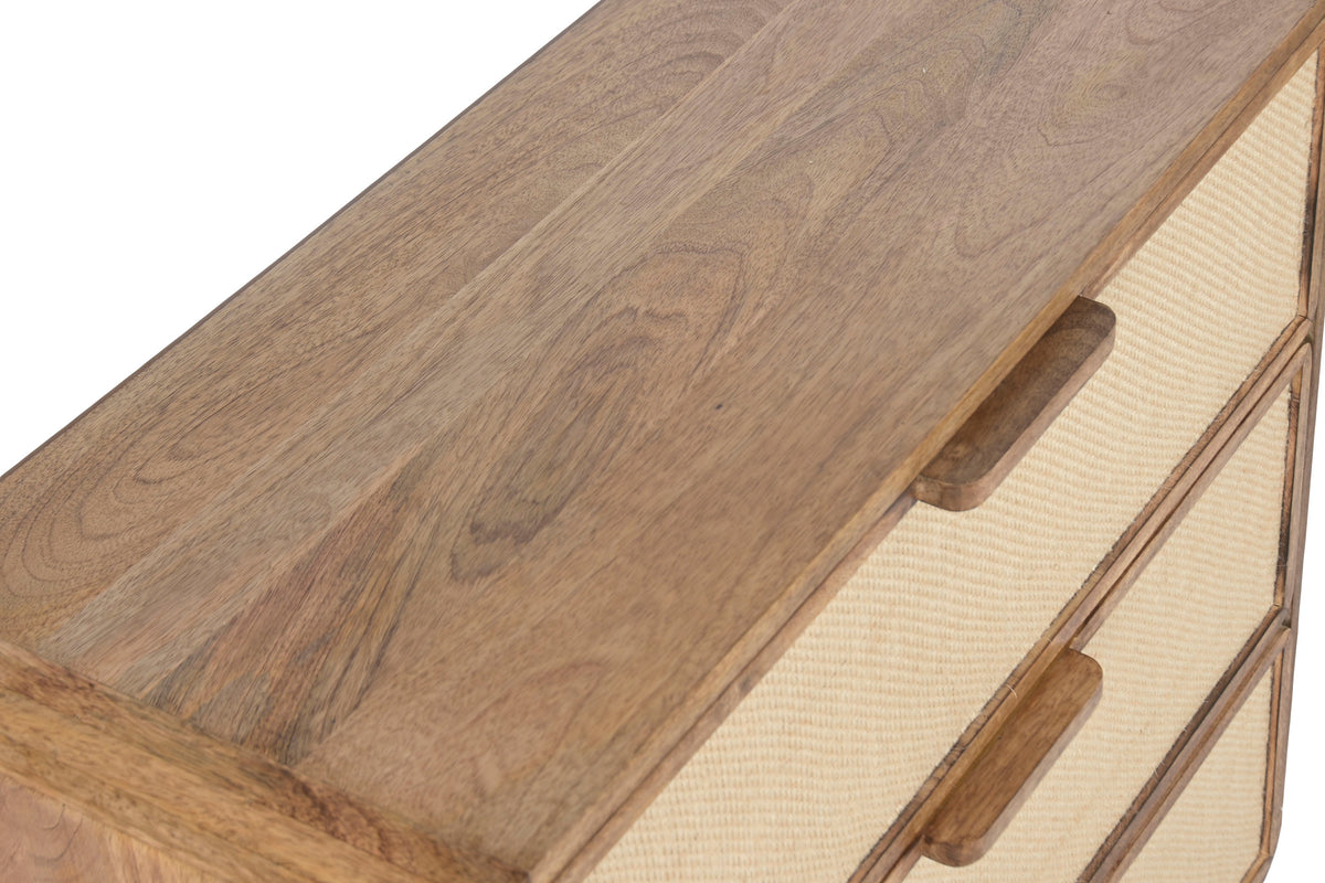 MANGO WOOD & JUTE CHEST OF DRAWERS – 3 DRAWERS