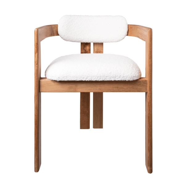 WHITE BOUCLE TEAK CHAIR