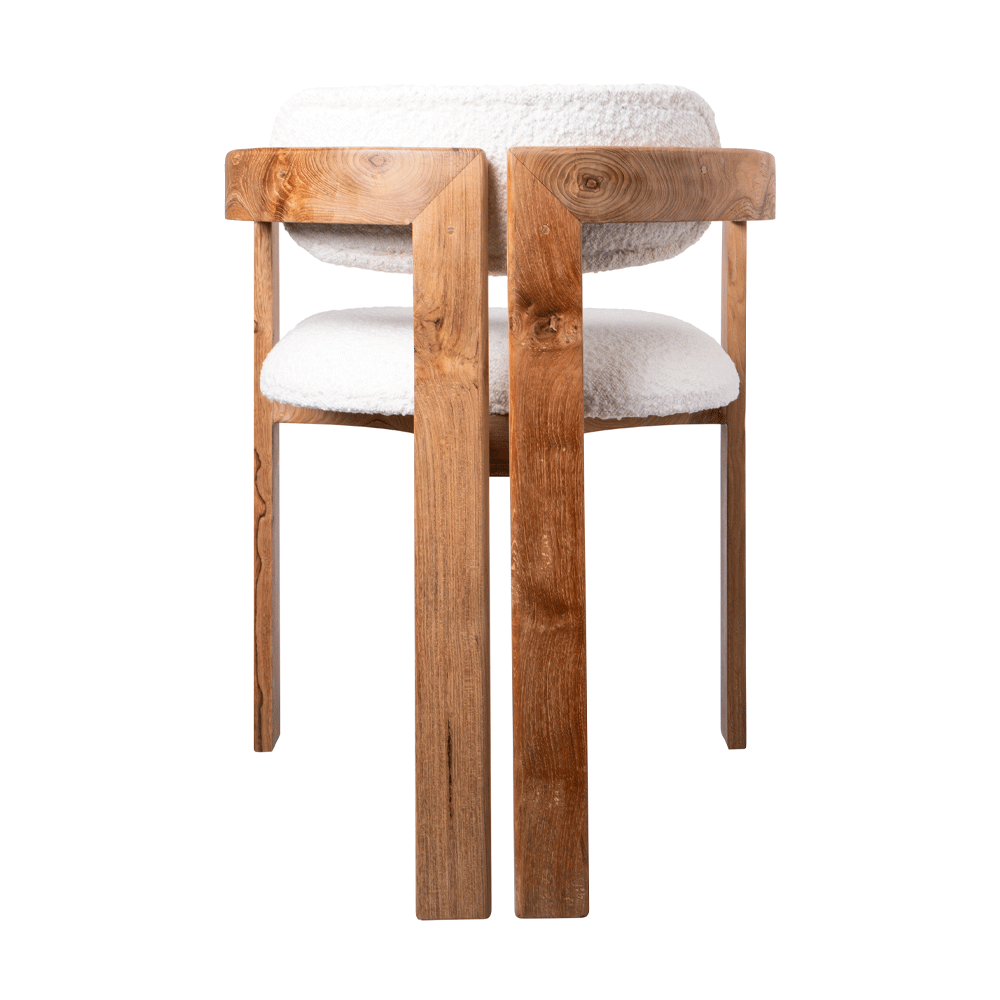 WHITE BOUCLE TEAK CHAIR