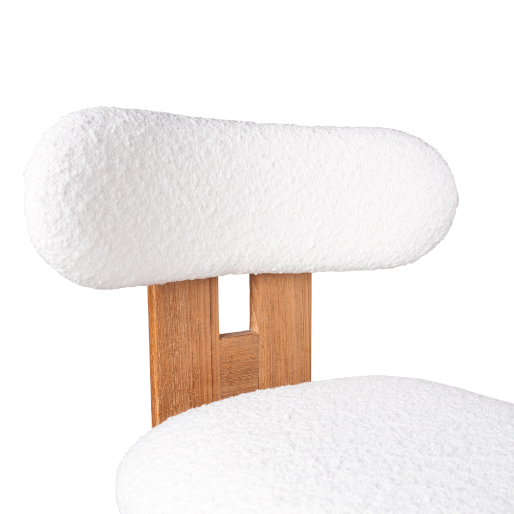 WHITE BOUCLE TEAK CHAIR