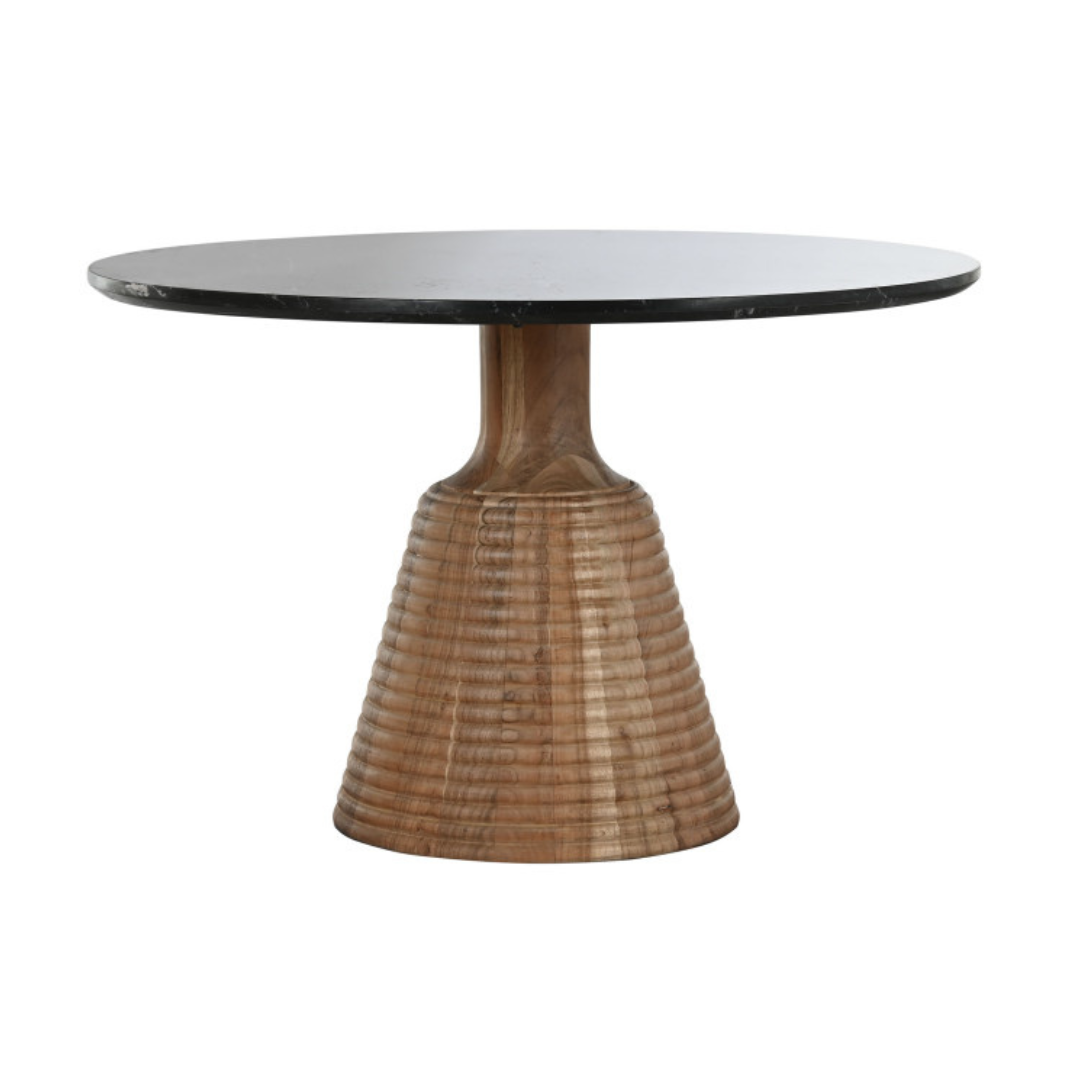 КРЪГЛА ТРАПЕЗАРНА МАСА ОТ МРАМОР И АКАЦИЕВО ДЪРВО 115 см 