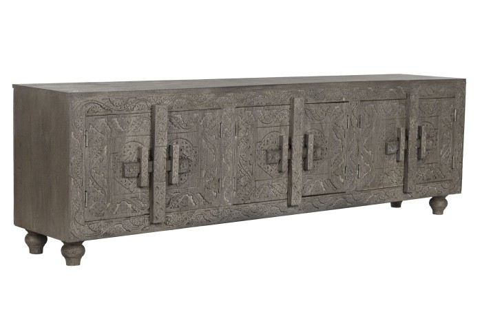 ANTIQUE GRAY CARVED TV STAND