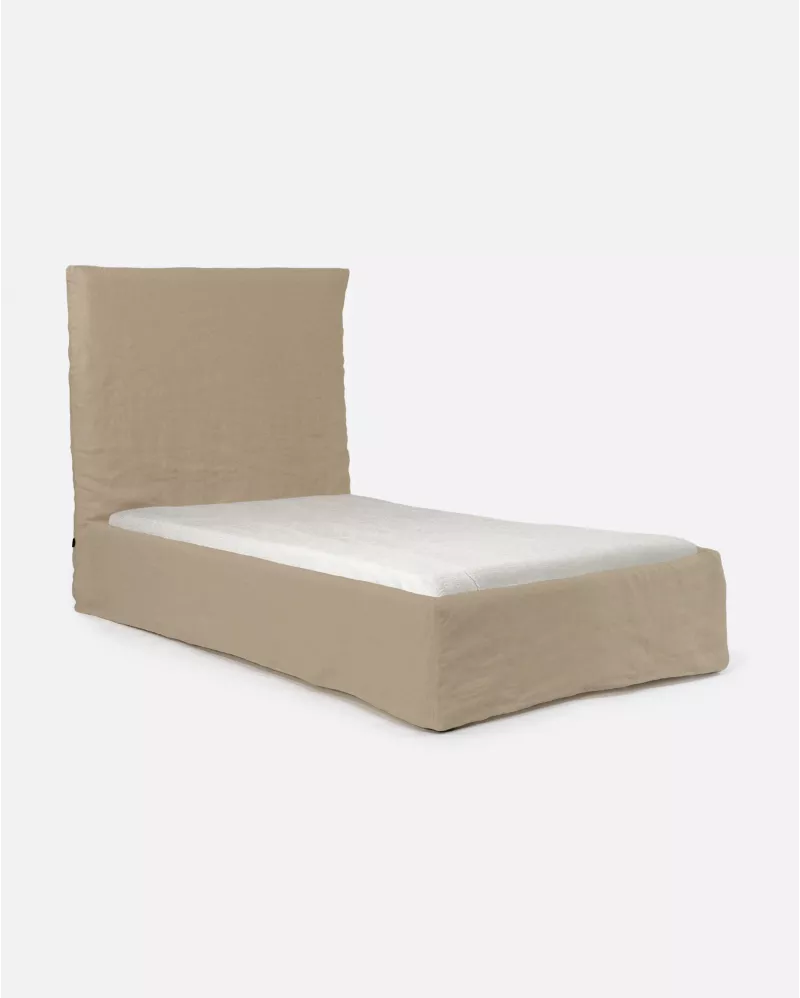 SINGLE LINEN BED IN NATURAL COLOR