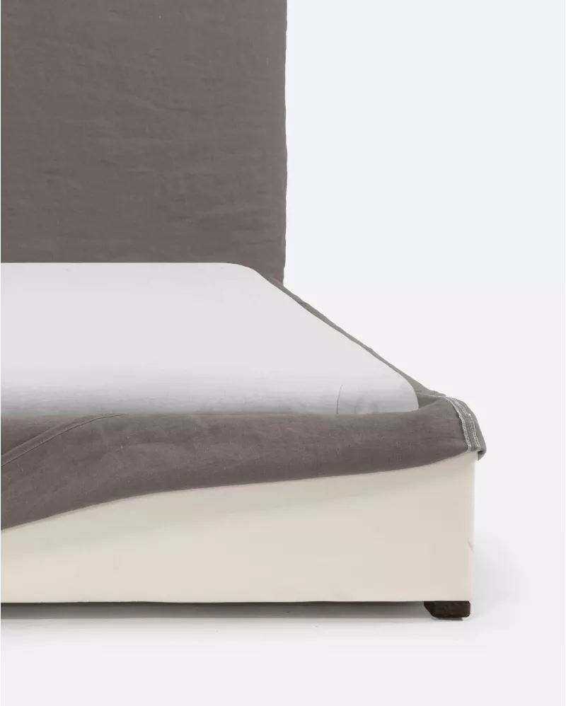 SINGLE LINEN BED IN TAUPE COLOR