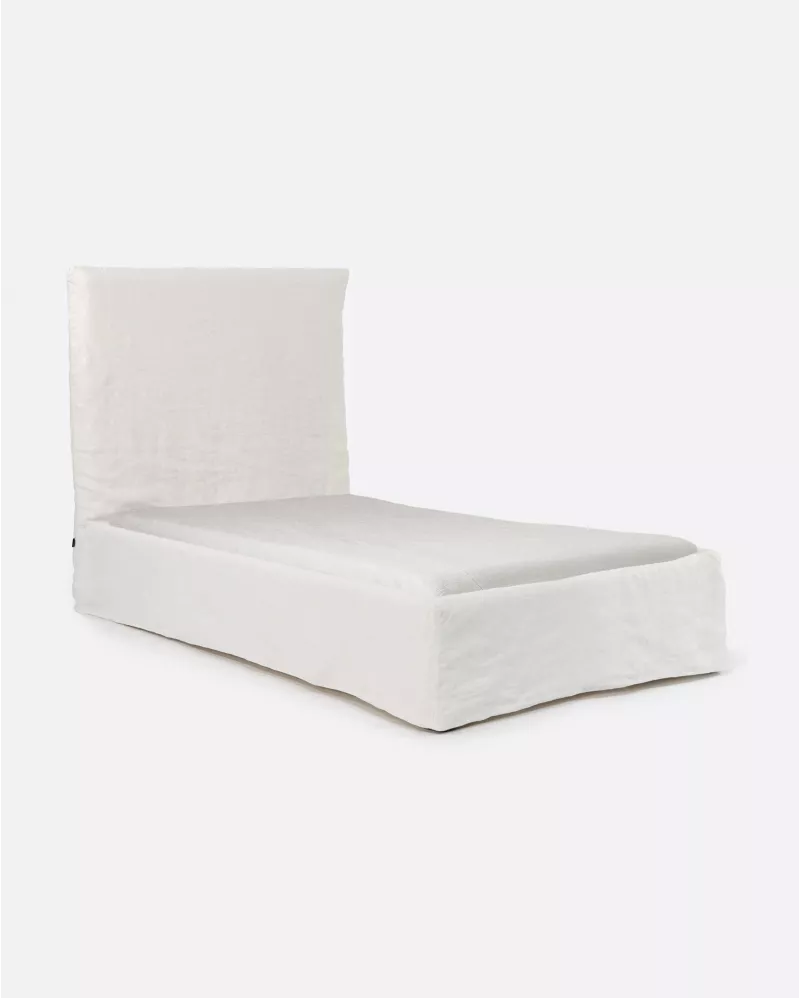 SINGLE LINEN BED IN WHITE