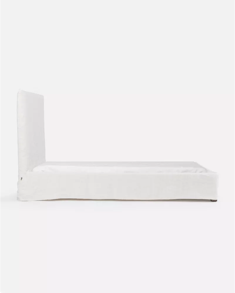 SINGLE LINEN BED IN WHITE