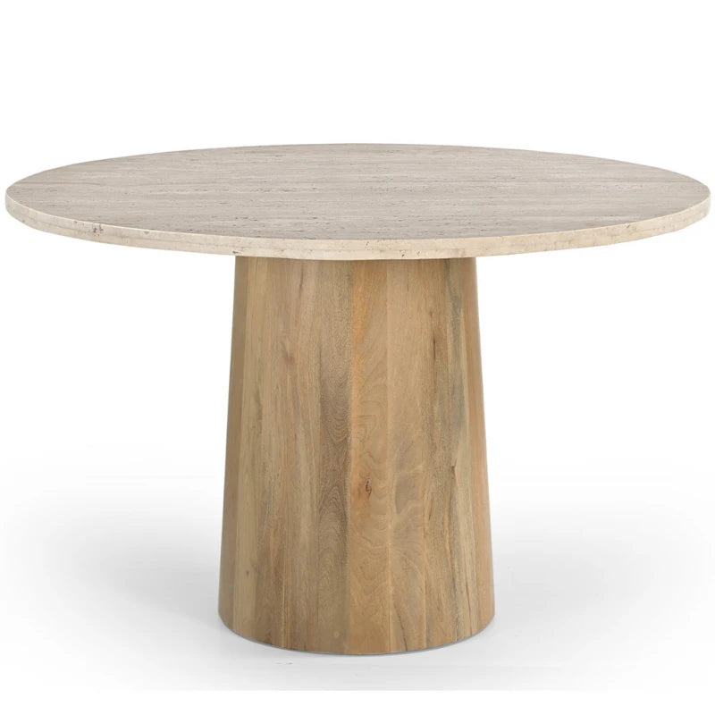 КРЪГЛА МАСА ОТ ТРАВЕРТИН И МАНГОВО ДЪРВО