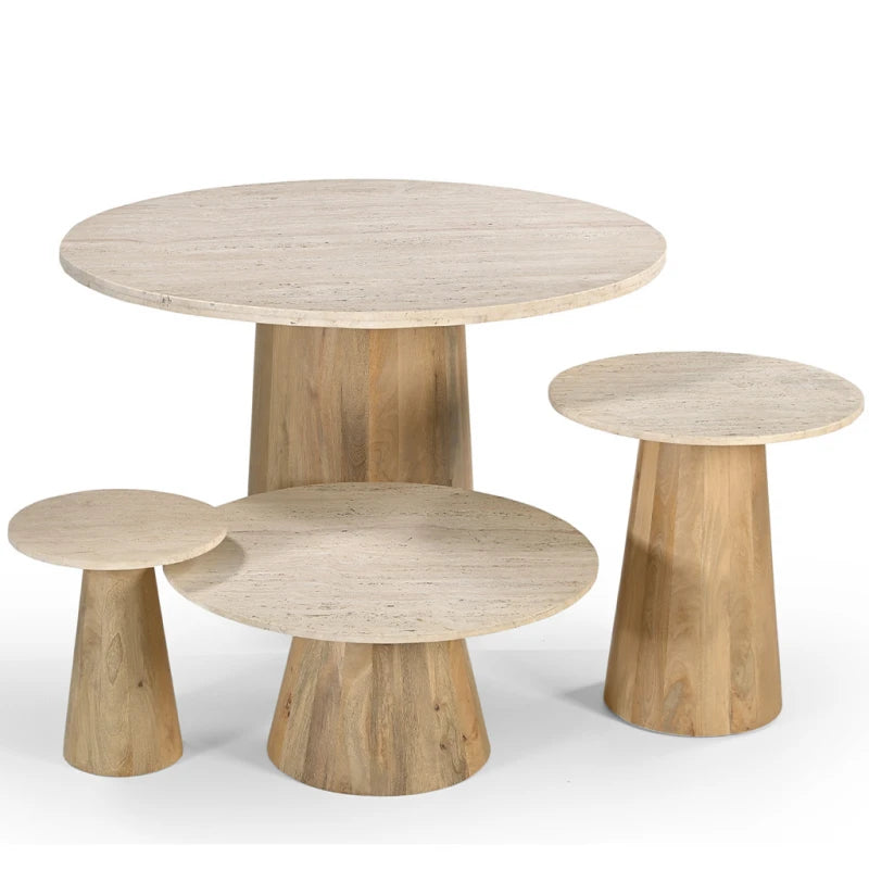 КРЪГЛА МАСА ОТ ТРАВЕРТИН И МАНГОВО ДЪРВО