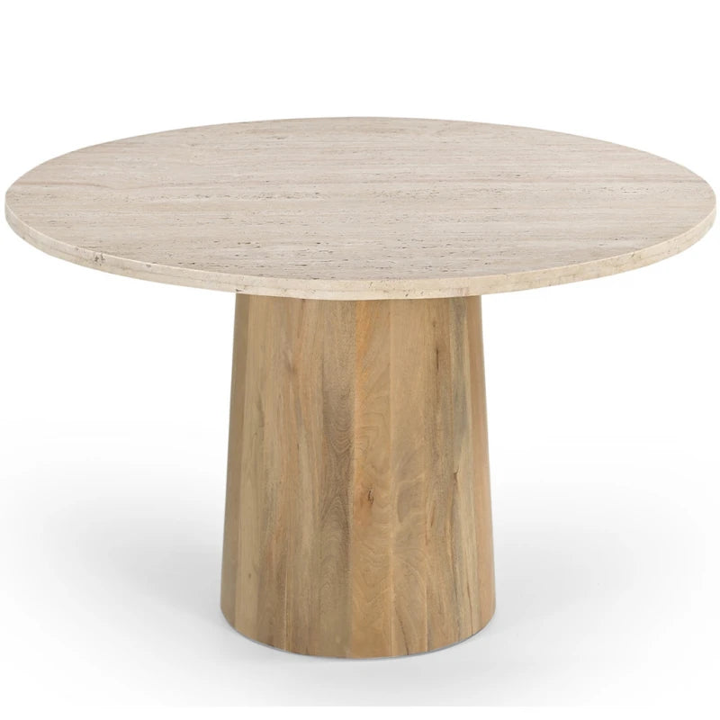 КРЪГЛА МАСА ОТ ТРАВЕРТИН И МАНГОВО ДЪРВО