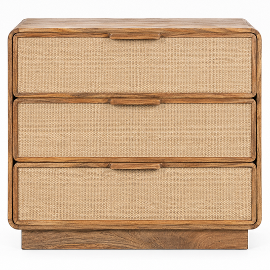 MANGO WOOD & JUTE CHEST OF DRAWERS – 3 DRAWERS