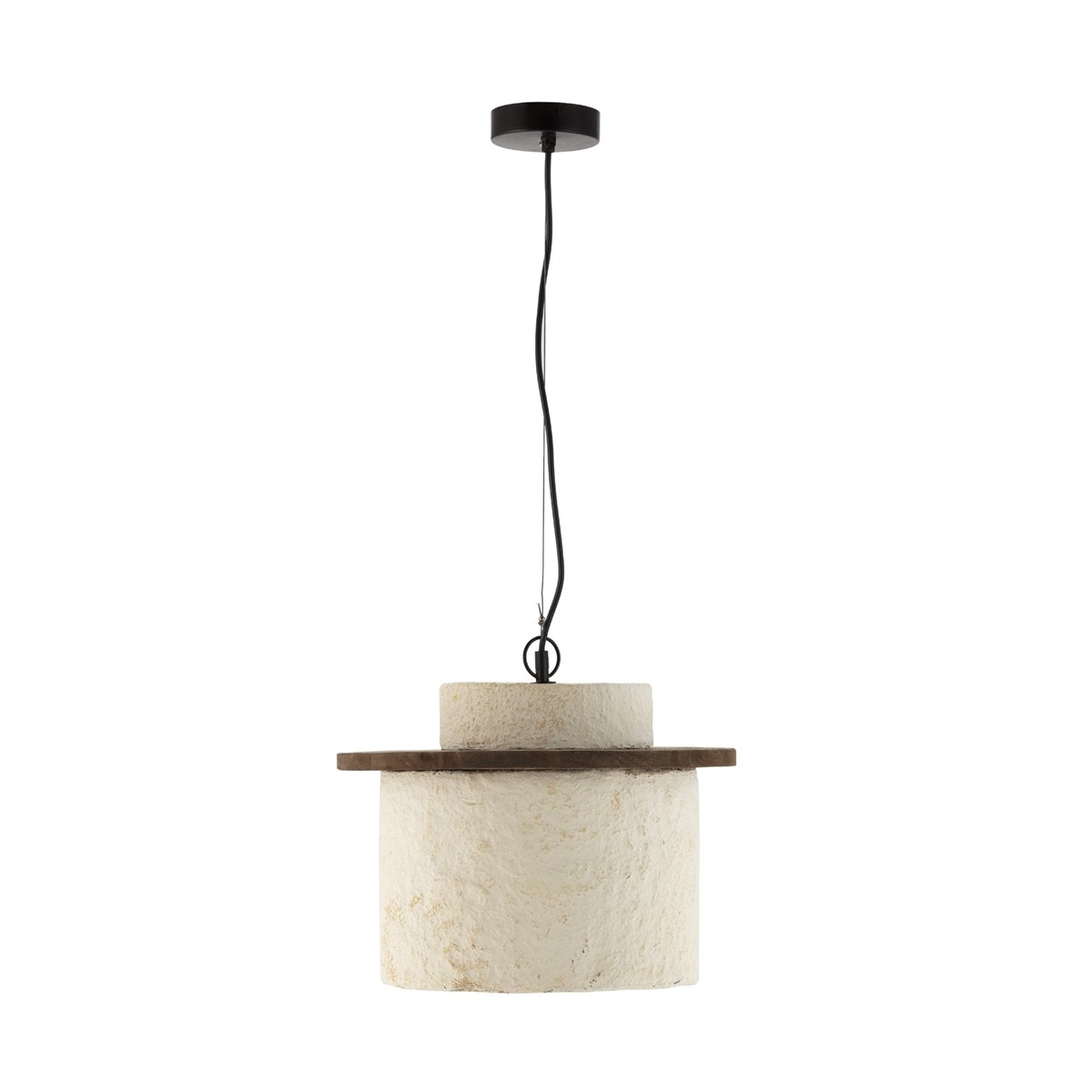 LAMP FROM PAPIER MASHE IN BEIGE AND WOOD