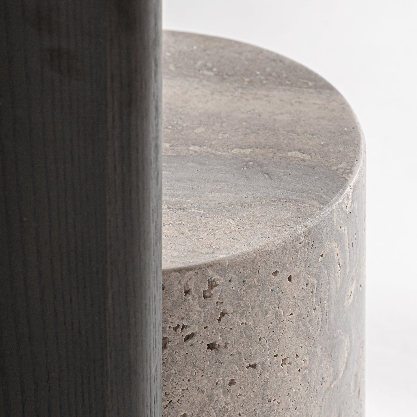 RIGNAC SIDE TABLE IN TRAVERTINE & ASH WOOD 40CM