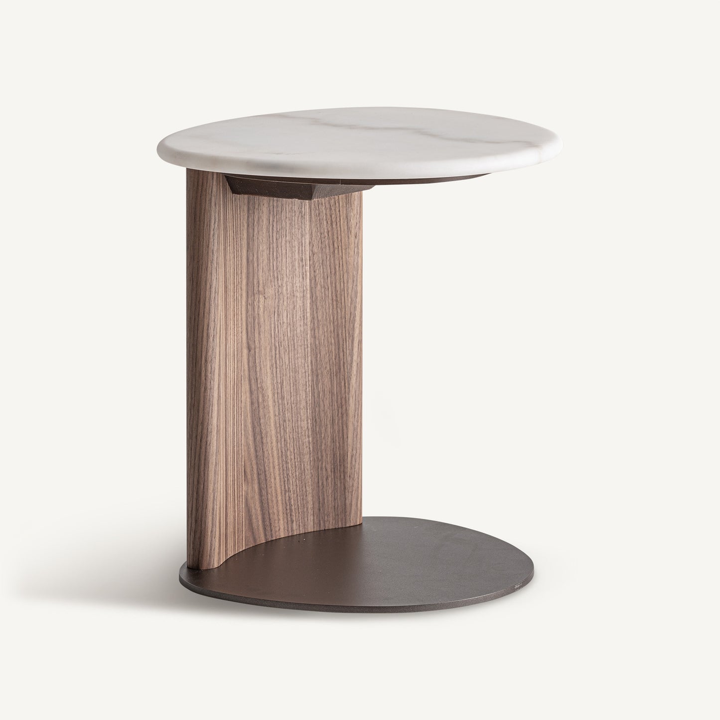 WHITE MARBLE & WALNUT SIDE TABLE – 46CM