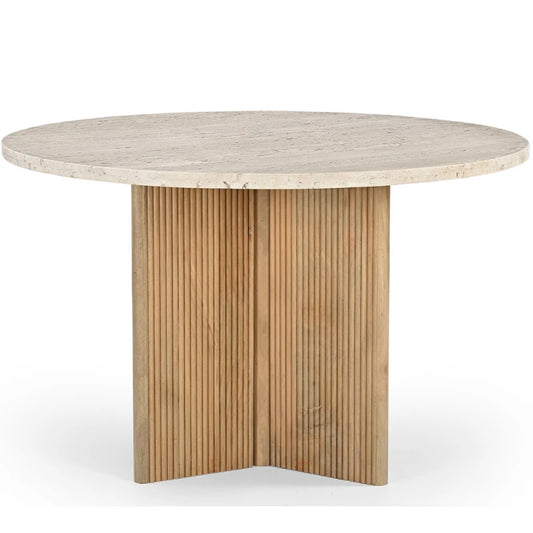 Трапезна маса от травертин и мангово дърво 120 см