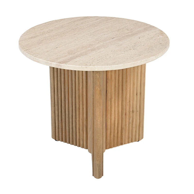 Трапезна маса от травертин и мангово дърво 120 см