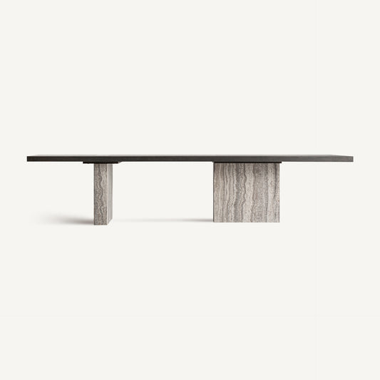 RIGNAC DINING TABLE IN TRAVERTINE, ASH WOOD & BRASS 350CM