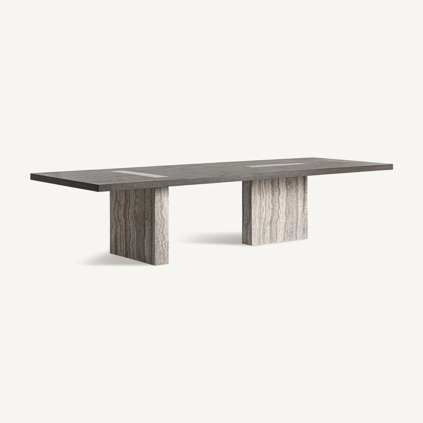 RIGNAC DINING TABLE IN TRAVERTINE, ASH WOOD & BRASS 350CM