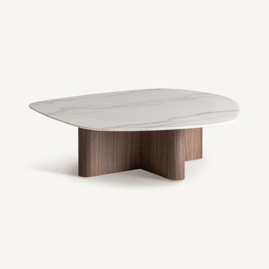 WHITE MARBLE & WALNUT COFFEE TABLE – 120CM