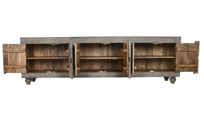 ANTIQUE GRAY CARVED TV STAND