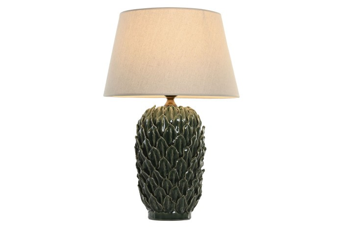 PORCELAIN AND LINEN GREEN TABLE LAMP